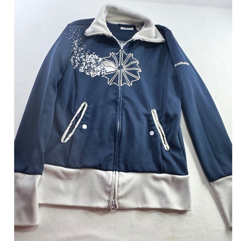 Reebok Classic Track Jacket Womens Small Navy Blue Full Zip Starcrest Logo Retro